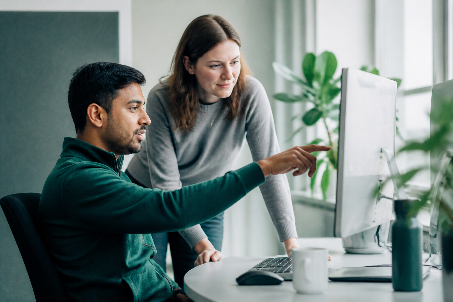 QA teammates reviewing defects together on a large display